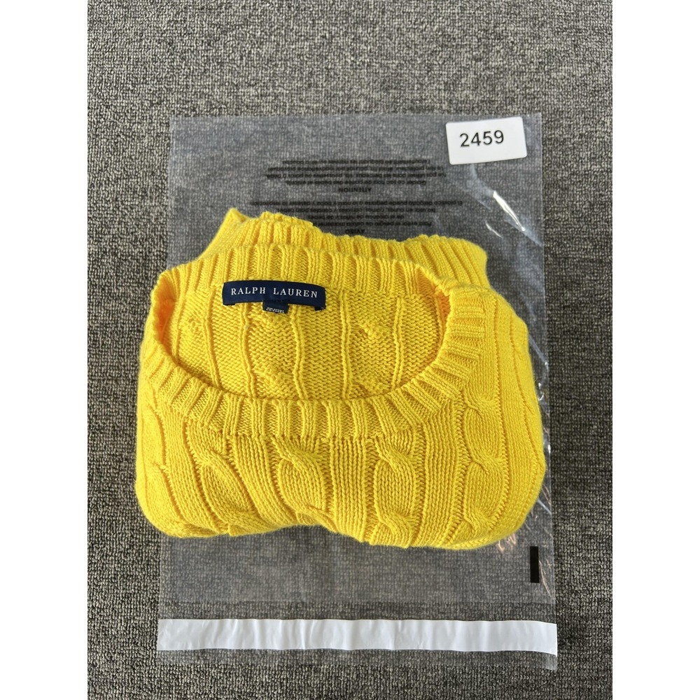Ralph Lauren Sweater Womens Large Yellow 100% Cotton Cable Knit Crewneck Top - Picture 11 of 11